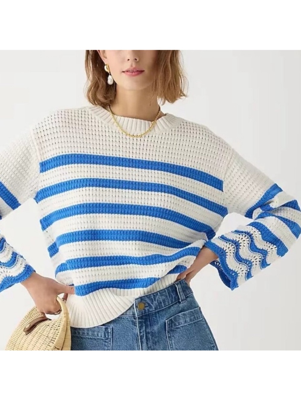 J.Crew Textured Crewneck Pullover Sweater In Stripe Sz S